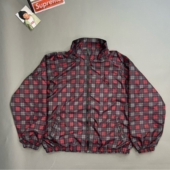 Jerzees Other - Vintage JERZEEZ Nylon Shell Mesh Tartan Plaid Zip Front Windbreaker Jacket